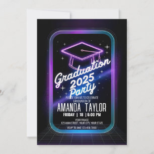 Customize Neon Purple Dinner Graduation Futuristic Invitation