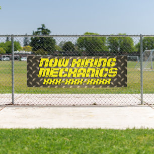 Customize Now Hiring Mechanics On Diamond Plate Banner