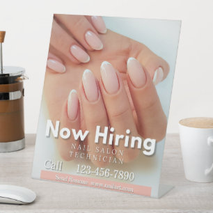 Customize Now Hiring Nail Salon Technician Pink Pedestal Sign