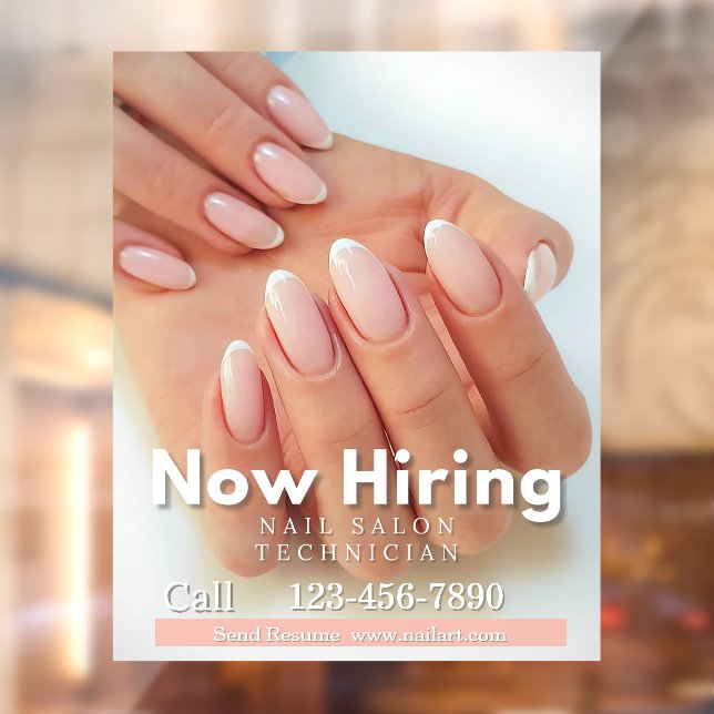 Customize Now Hiring Nail Salon Technician Pink Window Cling (Sheet 2)