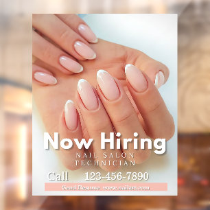 Customize Now Hiring Nail Salon Technician Pink Window Cling