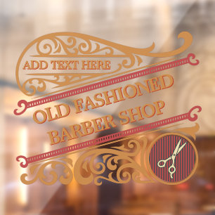 Customize Old Fashioned Barber Shop Gold Burgundy Window Cling