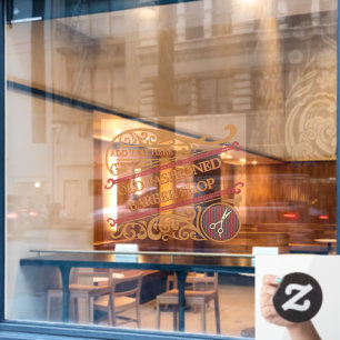 Customize Old Fashioned Barber Shop Gold Burgundy Window Cling