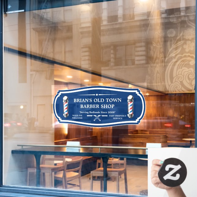 Customize Old Fashioned Barbershop Poles Front Window Cling (Cafe Window)