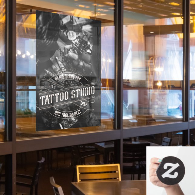 Customize Old School Ink Tattoo Shop Business  Window Cling (Restaurant Window)