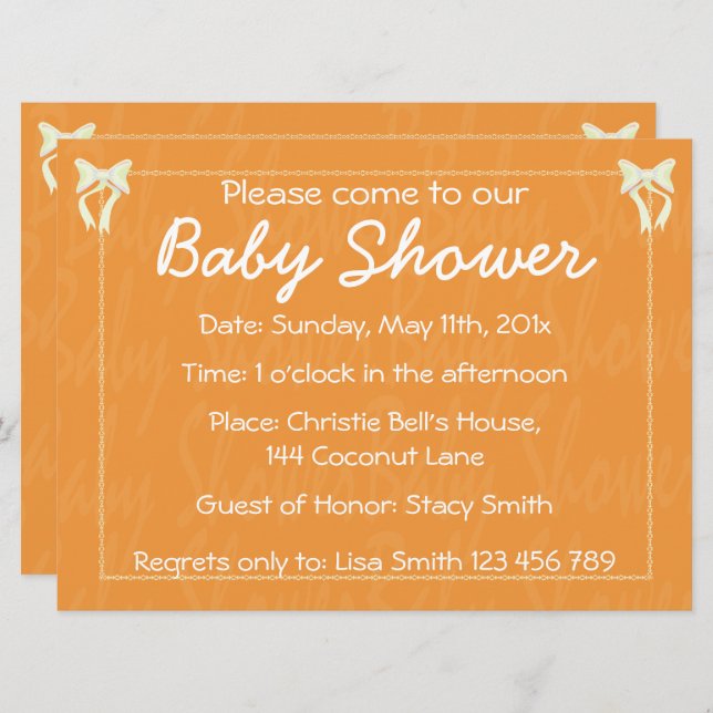 Customize Orange Baby shower invitation (Front/Back)