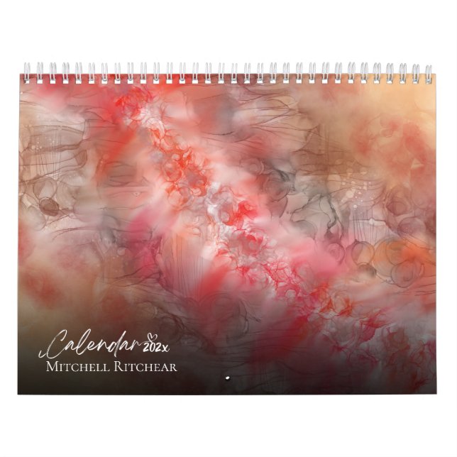 Customize Orange Burgundy Grey Watercolor marble Calendar (Cover)