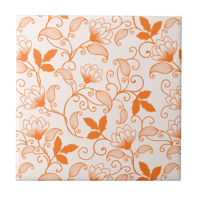 Customize Orange Floral Pattern. Tile (Front)