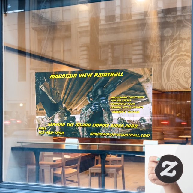 Customize Paintball Shop Gear Equipment Front  Window Cling (Cafe Window)