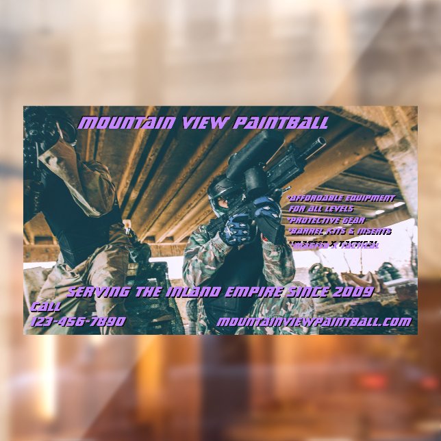 Customize Paintball Shop Gear Equipment Front  Window Cling (Sheet 2)