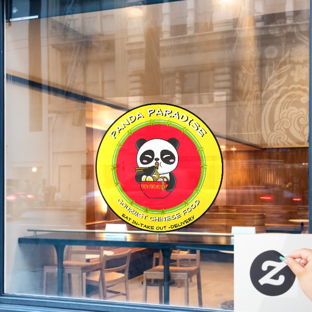 Customize Panda Bear Noodles Chinese Restaurant  Window Cling (Cafe Window)