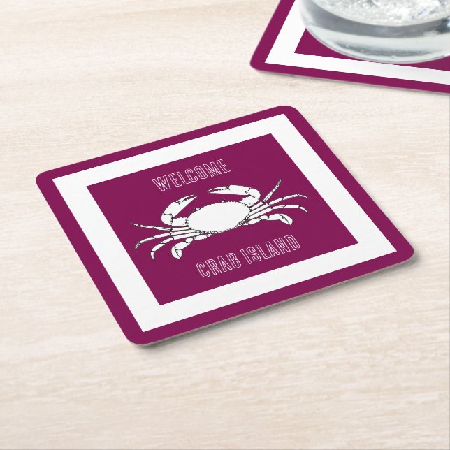 Customize Paper Coasters - Welcome To Crab island (Angled)