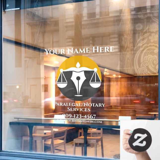 Customize Paralegal Notary Services Business Front Window Cling (Cafe Window)