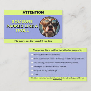 Customize Parked Like a troll, funny parking prank Calling Card