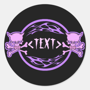 Customize Pastel Skulls and Flames , <TEXT> Classic Round Sticker