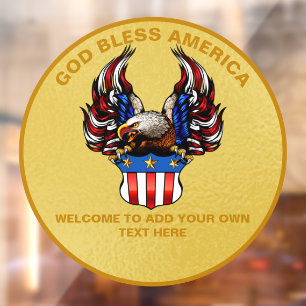 Customize Patriotic Eagle USA Flag Gold  Window Cling