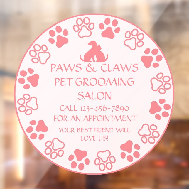 Customize Paws Claws Pet Grooming Front Door Pink  Window Cling (Sheet 2)