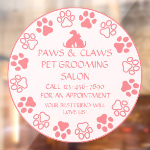 Customize Paws Claws Pet Grooming Front Pink Window Cling