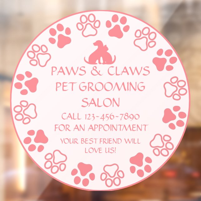 Customize Paws Claws Pet Grooming Front Pink Window Cling (Sheet 2)