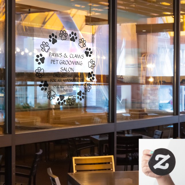 Customize Paws Claws Pet Grooming Front  Window Cling (Restaurant Window)