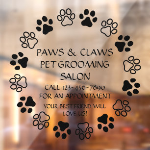 Customize Paws Claws Pet Grooming Front Window Cling
