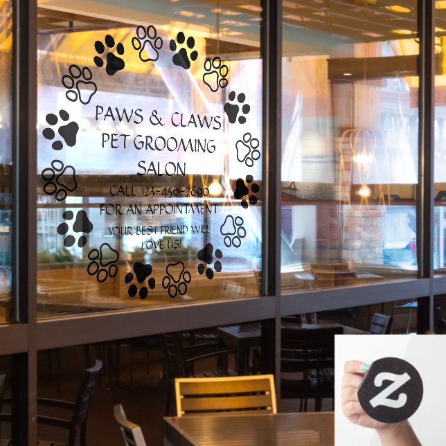 Customize Paws Claws Pet Grooming Front  Window Cling (Restaurant Window)