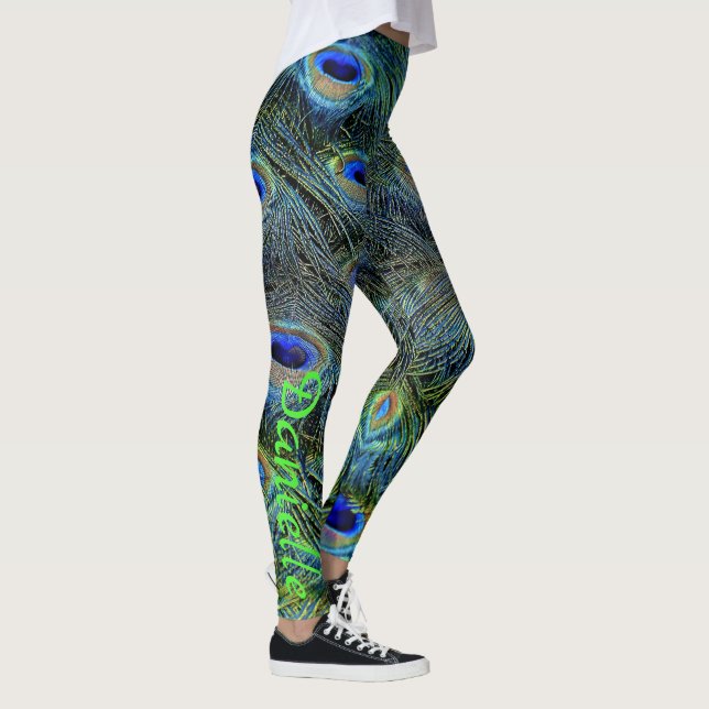 Customize Peacock Feathers Stylish Unique Leggings (Right)