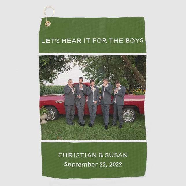 Customize Personal Photo Wedding Party GREEN Golf Towel (Front)