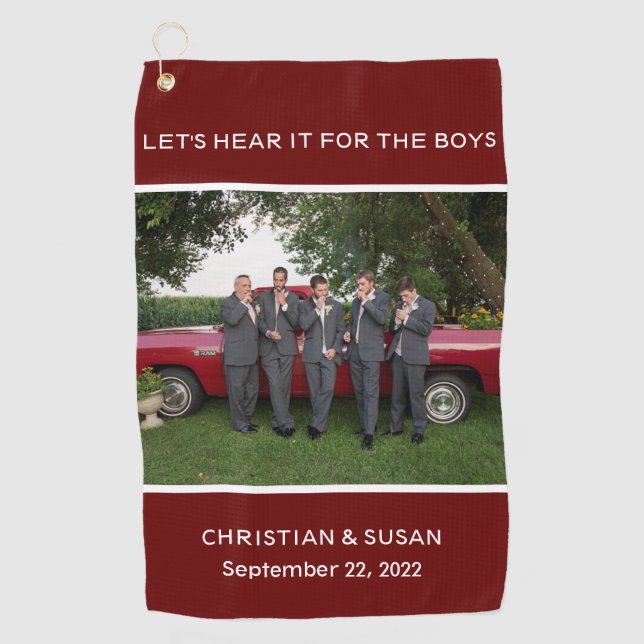 Customize Personal Wedding Photo RED BURGUNDY Golf Towel (Front)