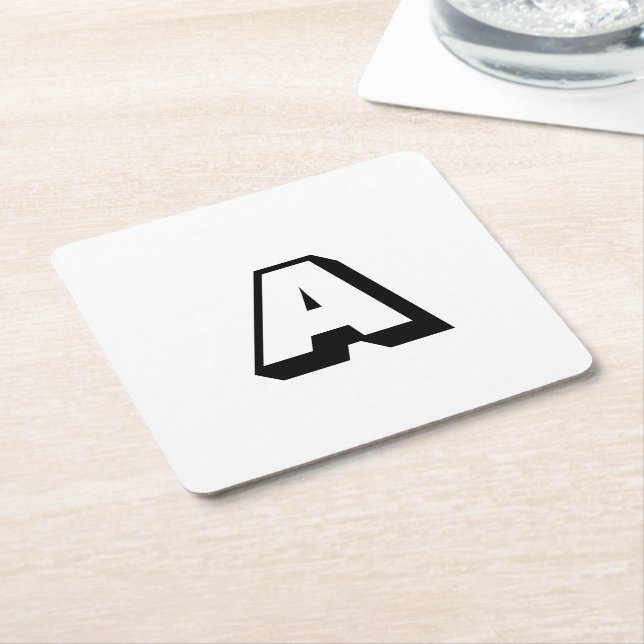 Customize, personalize alphabet initial monogram square paper coaster (Angled)