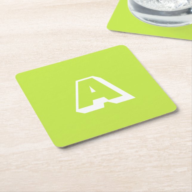 Customize, personalize alphabet initial monogram square paper coaster (Angled)