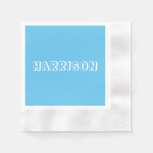 Customize, personalize Birthday Name, text Blue Napkin (Front)