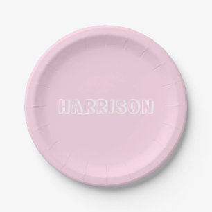 Customize, personalize Birthday Name, text pink Paper Plate