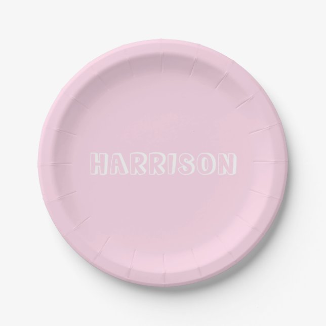 Customize, personalize Birthday Name, text pink Paper Plate (Front)