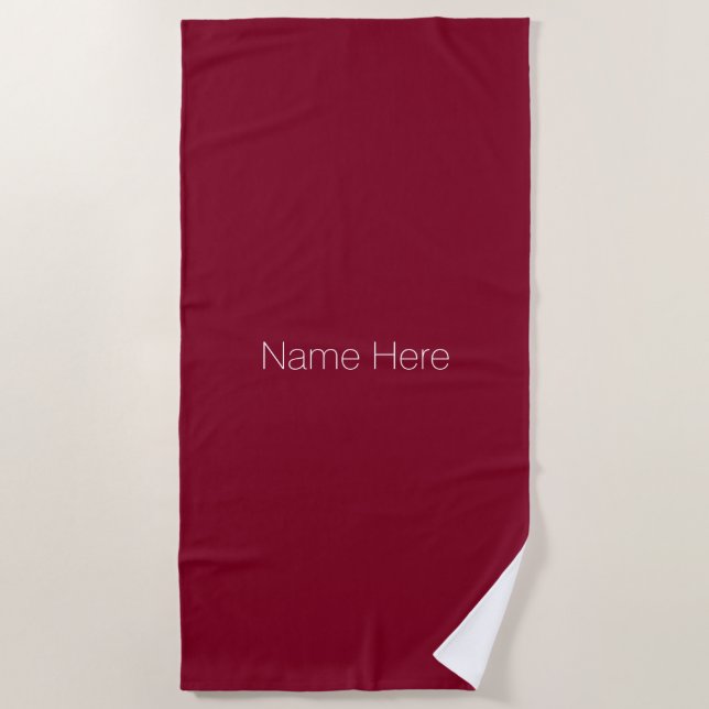 Customize personalize name monogram burgundy white beach towel (Front)