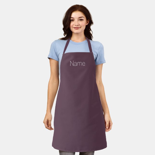Customize personalize NAME monogram eggplant Apron (Worn)