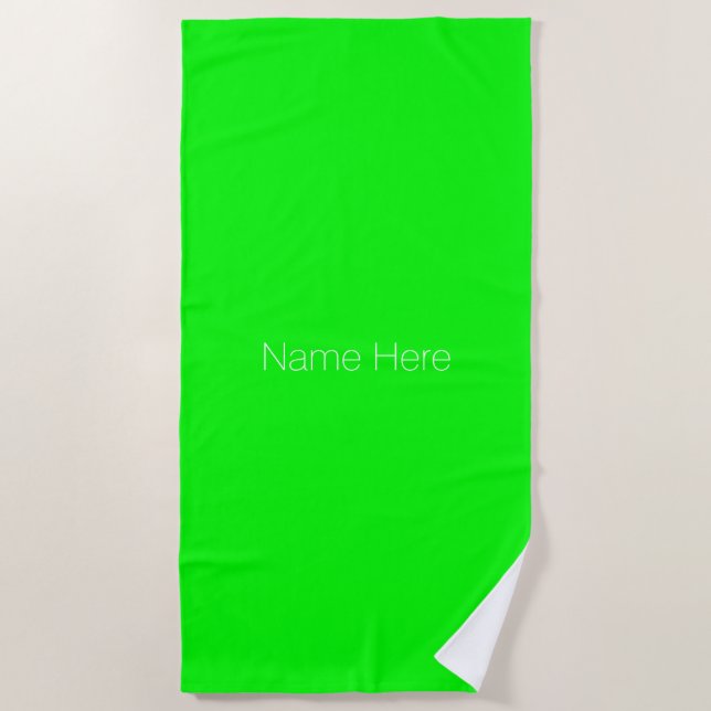 Customize personalize name monogram neon green beach towel (Front)