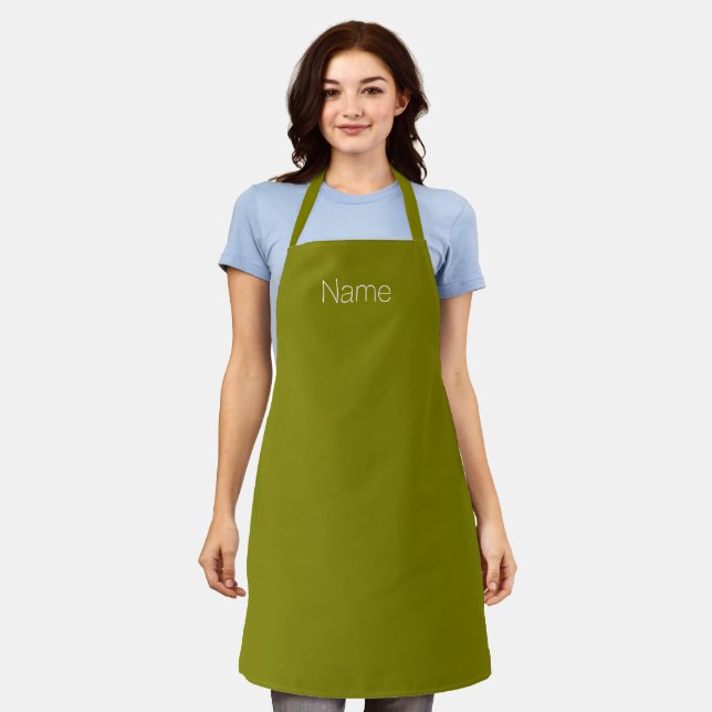 Customize personalize NAME monogram olive green Apron (Worn)