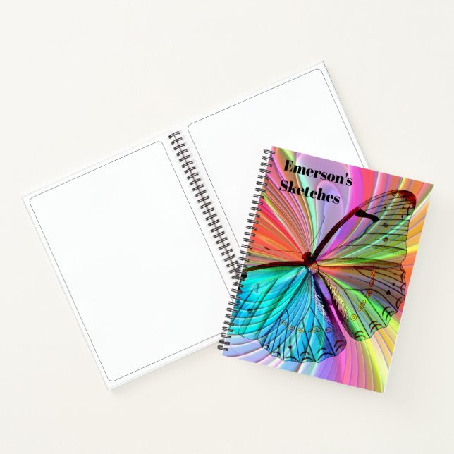 Customize Personalize Rainbow Butterfly Sketchbook Notebook (Inside)