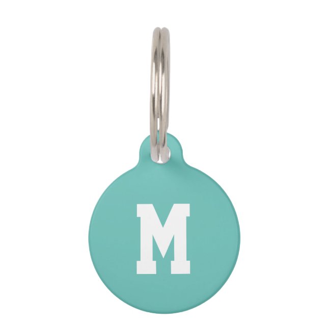 Customize, personalize teal white dog, pet Name Tag (Front)