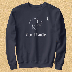 Customize Pet Lover Navy Blue White Script Cat Mom Sweatshirt