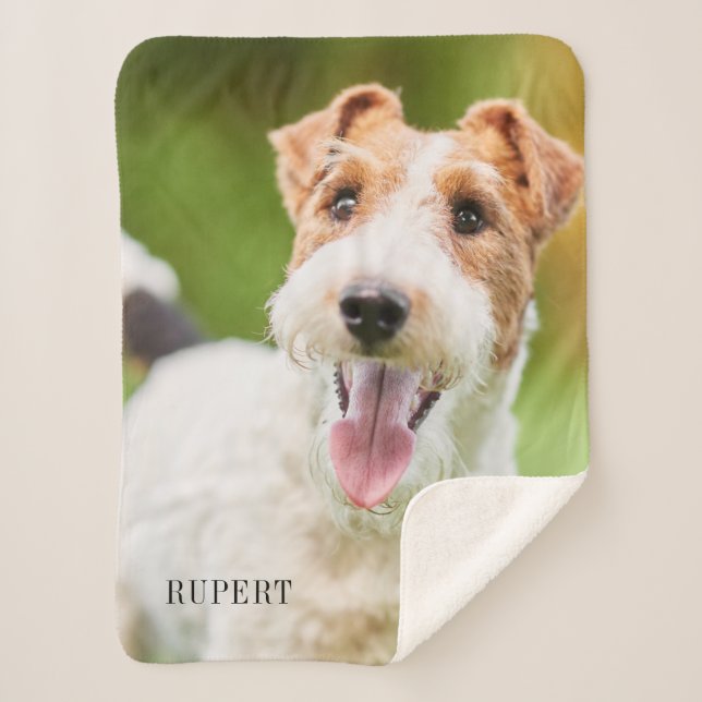 Customize Pet Name Photo Typography Sherpa Blanket (Front)