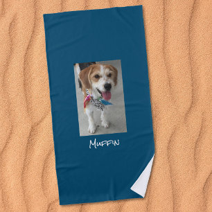 Customize Pet or Child's Photo & Name, Ocean Blue Beach Towel