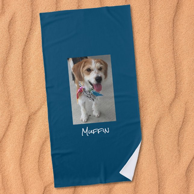 Customize Pet or Child's Photo & Name, Ocean Blue Beach Towel (Creator Uploaded)