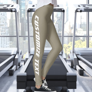 Customize Pet Photo Cute White Text Earthy Taupe Leggings