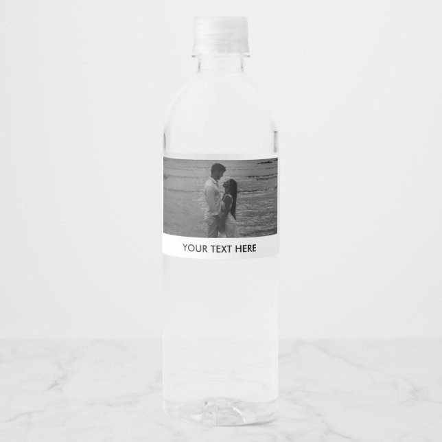 Customize Photo and Text elegant wedding Water Bottle Label (Front)