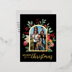 Customize Photo Botanical Greenery Christmas Foil Holiday Postcard