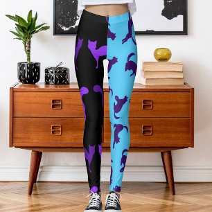 Customize Photo Pet Cat Pattern Purple Azure Black Leggings