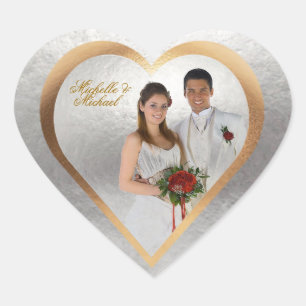 Customize Photo Wedding Gold Silver Heart Sticker