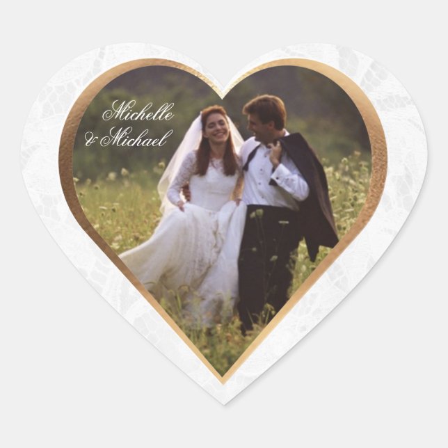 Customize Photo Wedding Thank You Heart Sticker (Front)